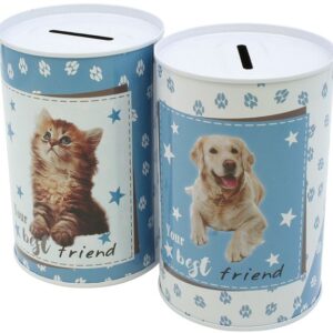 - Money box 12.5x8cm Cat & Dog - made of metal - 2 as.