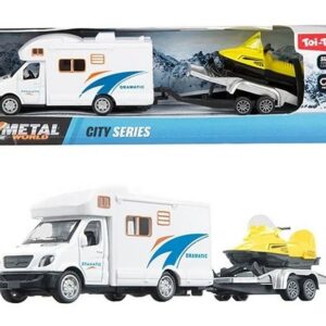 Toi-Toys - METAL Camper pull back+trailer+snowmobile 7.5